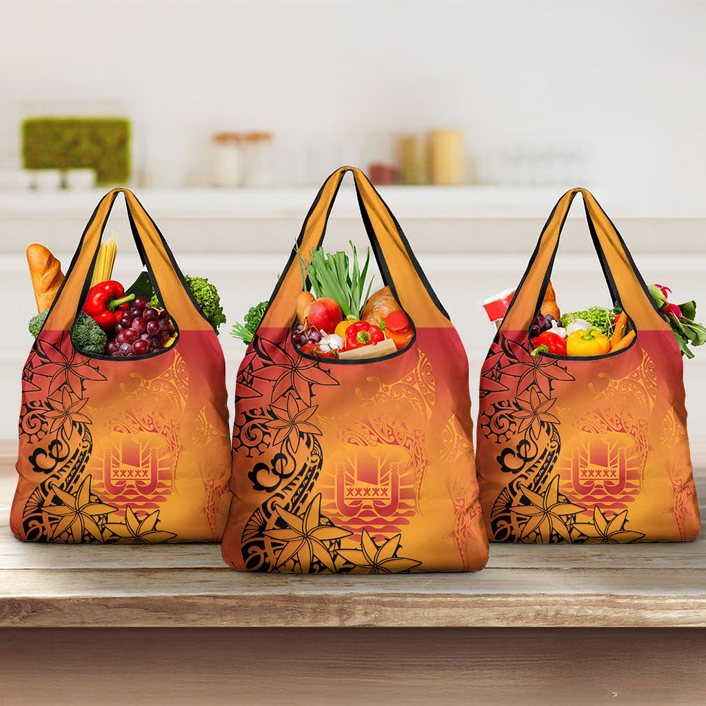 French Polynesia Manta Ray Tattoo Grocery Bag Tahiti Hahalua Tiare Maori Gradient Style LT14 3-pack One Size Orange - Polynesian Pride