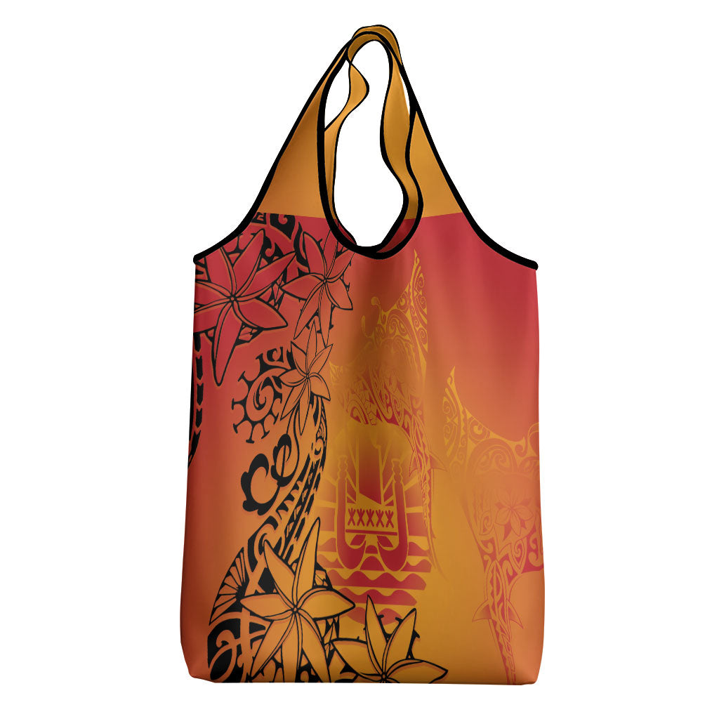 French Polynesia Manta Ray Tattoo Grocery Bag Tahiti Hahalua Tiare Maori Gradient Style LT14 - Polynesian Pride