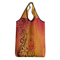 French Polynesia Manta Ray Tattoo Grocery Bag Tahiti Hahalua Tiare Maori Gradient Style LT14 - Polynesian Pride