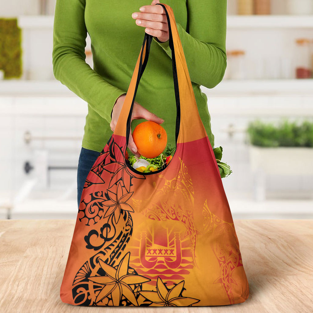 French Polynesia Manta Ray Tattoo Grocery Bag Tahiti Hahalua Tiare Maori Gradient Style LT14 - Polynesian Pride
