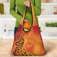 French Polynesia Manta Ray Tattoo Grocery Bag Tahiti Hahalua Tiare Maori Gradient Style LT14 - Polynesian Pride