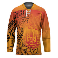 French Polynesia Manta Ray Tattoo Hockey Jersey Tahiti Hahalua Tiare Maori Gradient Style LT14 Unisex Orange - Polynesian Pride