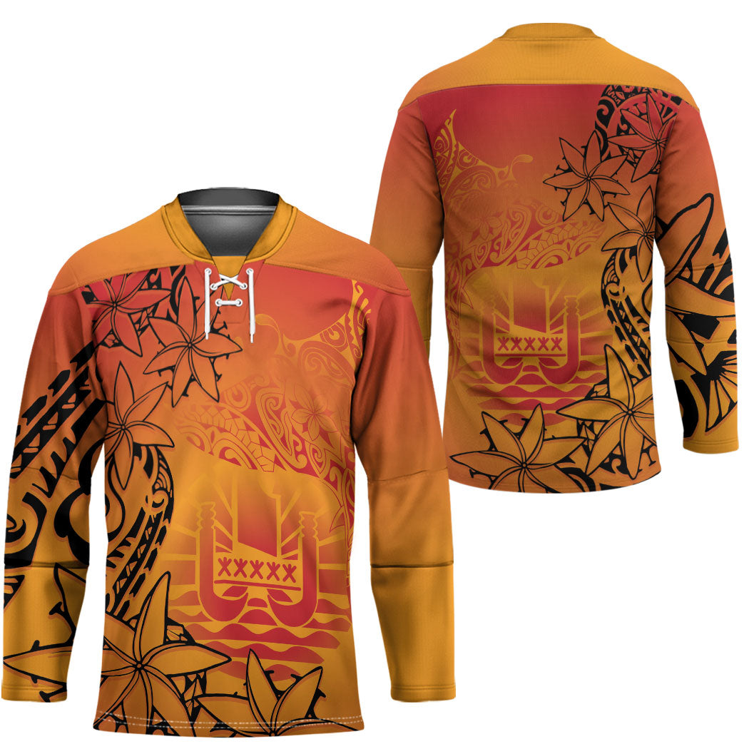 French Polynesia Manta Ray Tattoo Hockey Jersey Tahiti Hahalua Tiare Maori Gradient Style LT14 - Polynesian Pride