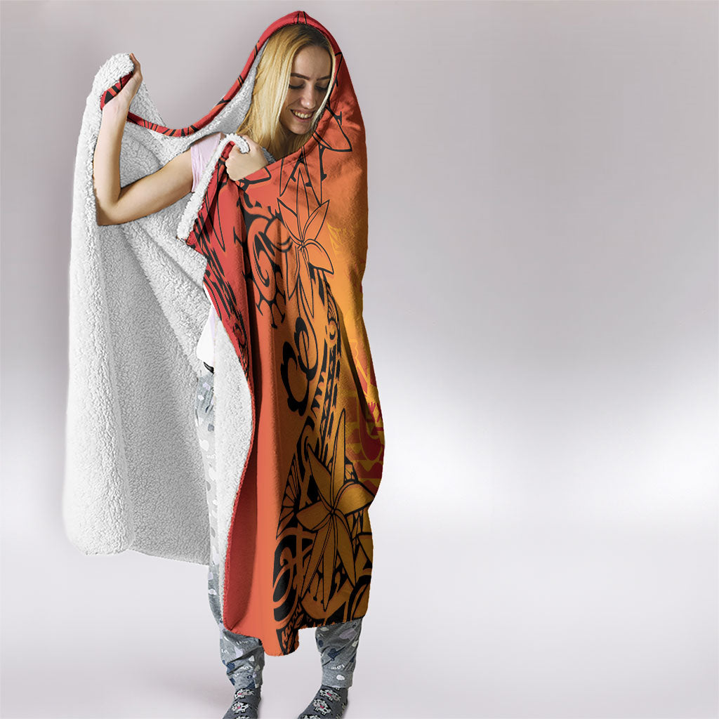 French Polynesia Manta Ray Tattoo Hooded Blanket Tahiti Hahalua Tiare Maori Gradient Style LT14 - Polynesian Pride
