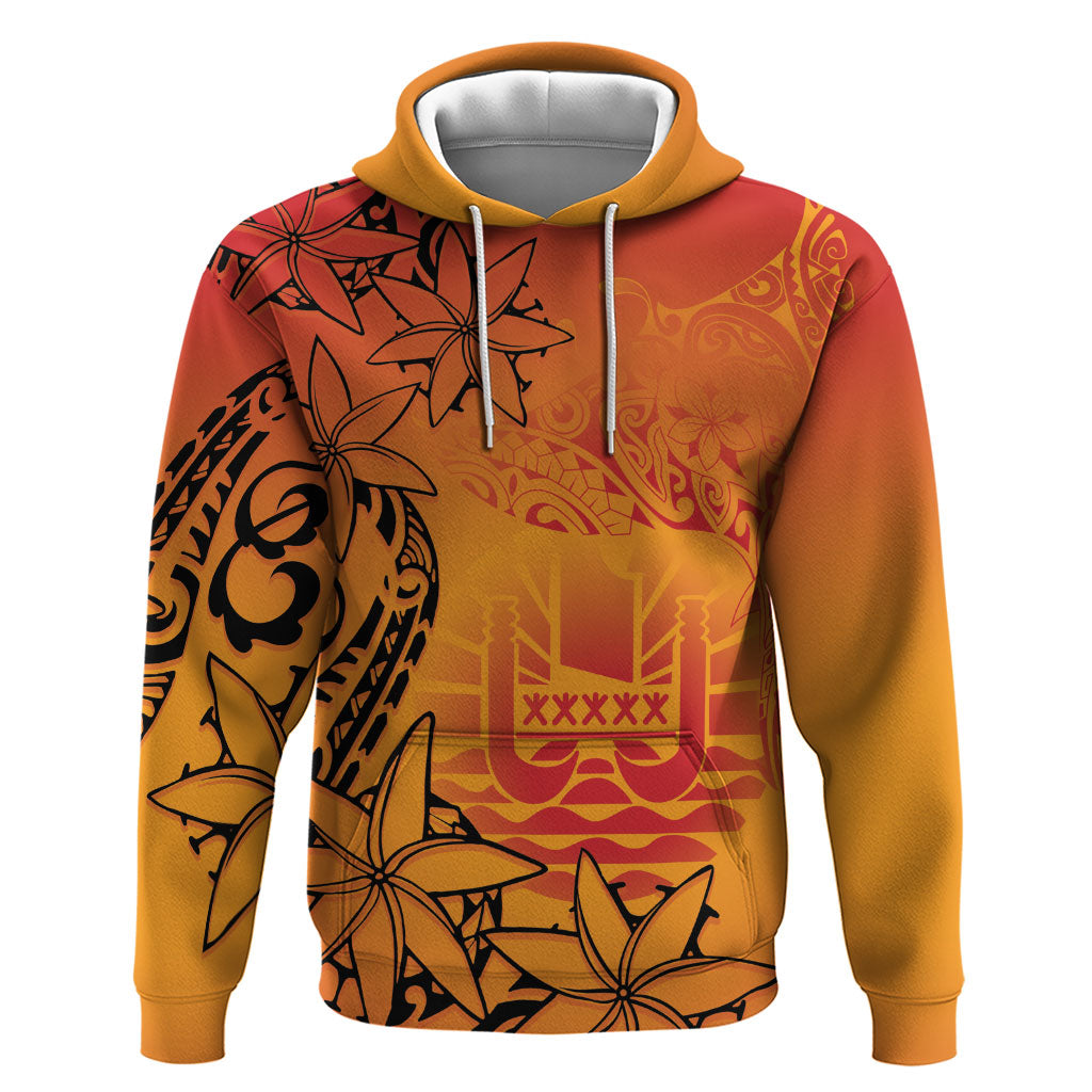 French Polynesia Manta Ray Tattoo Hoodie Tahiti Hahalua Tiare Maori Gradient Style