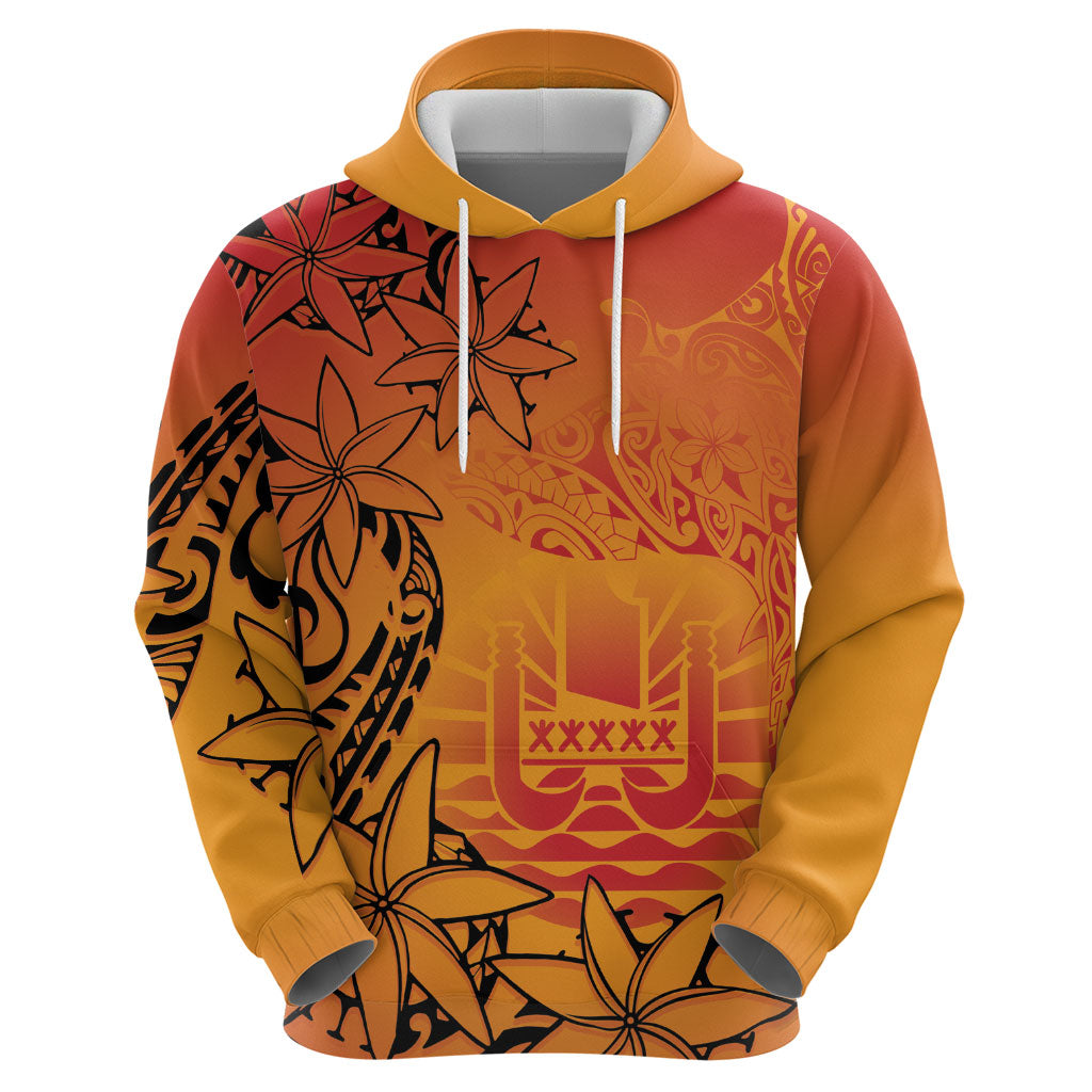 French Polynesia Manta Ray Tattoo Hoodie Tahiti Hahalua Tiare Maori Gradient Style LT14 - Polynesian Pride