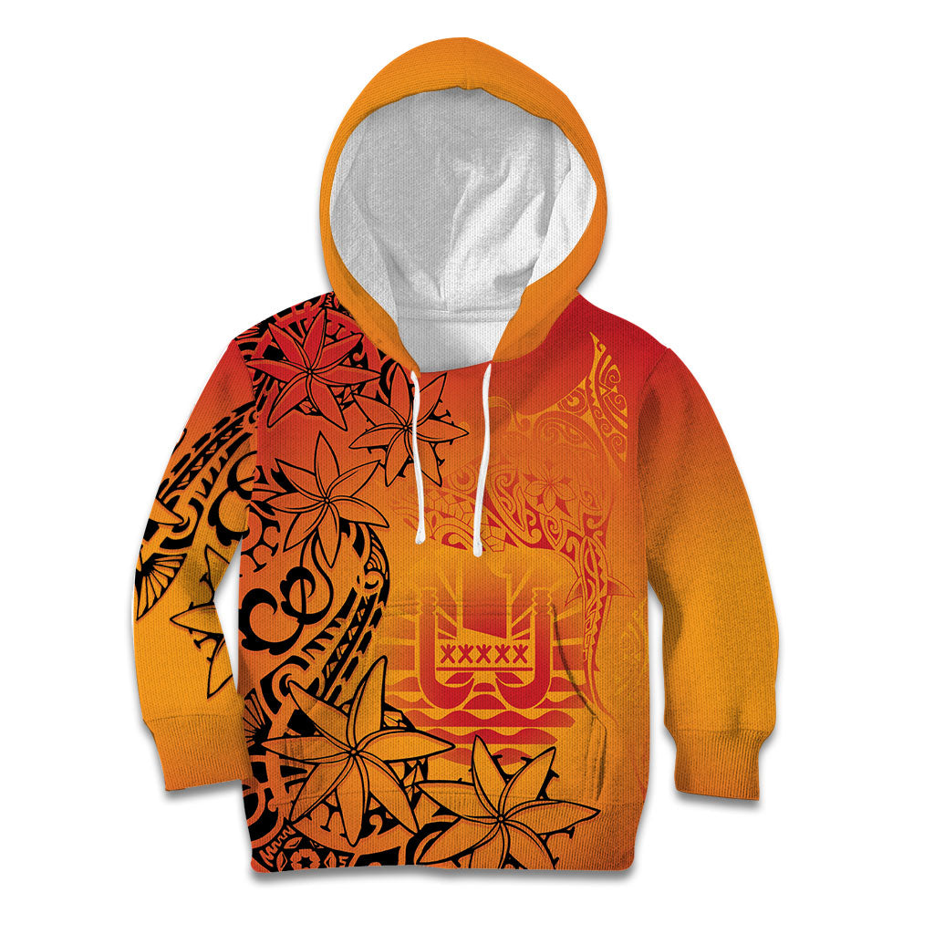 French Polynesia Manta Ray Tattoo Kid Hoodie Tahiti Hahalua Tiare Maori Gradient Style