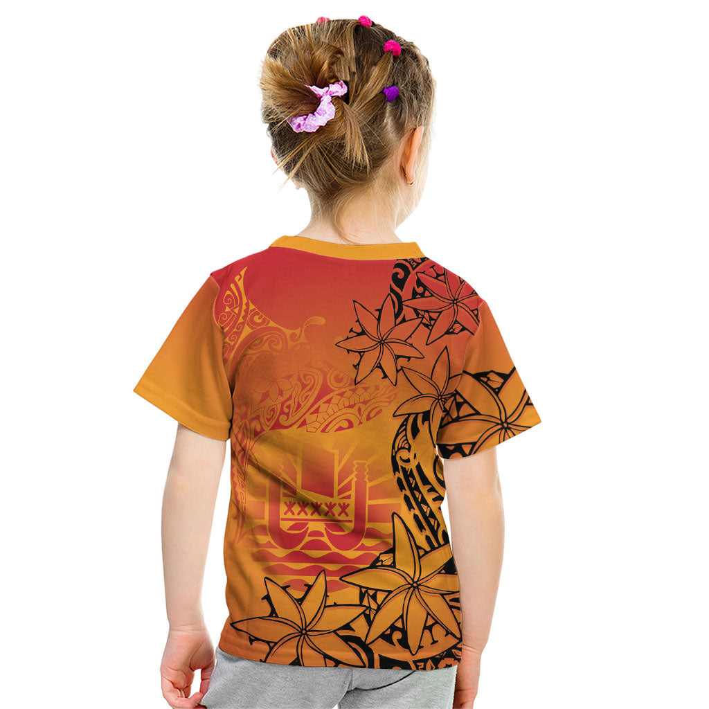French Polynesia Manta Ray Tattoo Kid T Shirt Tahiti Hahalua Tiare Maori Gradient Style LT14 - Polynesian Pride