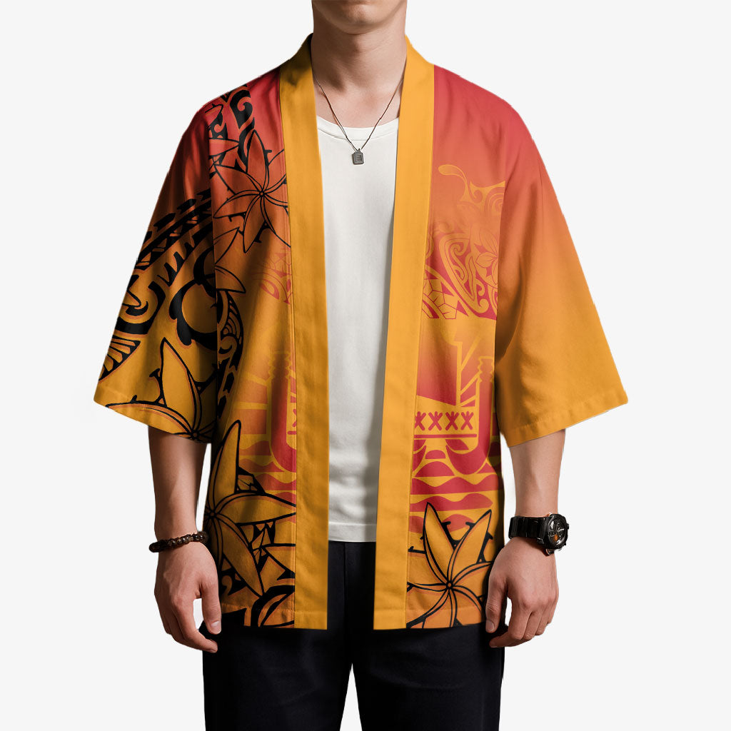 French Polynesia Manta Ray Tattoo Kimono Tahiti Hahalua Tiare Maori Gradient Style LT14 - Polynesian Pride
