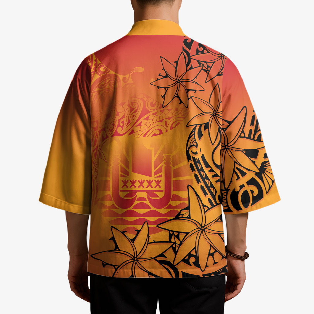 French Polynesia Manta Ray Tattoo Kimono Tahiti Hahalua Tiare Maori Gradient Style LT14 - Polynesian Pride