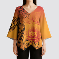 French Polynesia Manta Ray Tattoo Kimono Sleeve Blouse Tahiti Hahalua Tiare Maori Gradient Style LT14 - Polynesian Pride