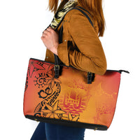 French Polynesia Manta Ray Tattoo Leather Tote Bag Tahiti Hahalua Tiare Maori Gradient Style