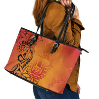French Polynesia Manta Ray Tattoo Leather Tote Bag Tahiti Hahalua Tiare Maori Gradient Style
