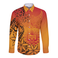 French Polynesia Manta Ray Tattoo Long Sleeve Button Shirt Tahiti Hahalua Tiare Maori Gradient Style LT14 Unisex Orange - Polynesian Pride