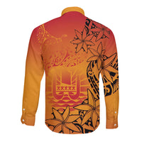 French Polynesia Manta Ray Tattoo Long Sleeve Button Shirt Tahiti Hahalua Tiare Maori Gradient Style LT14 - Polynesian Pride