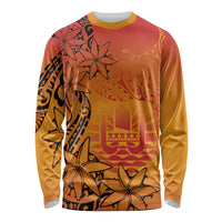 French Polynesia Manta Ray Tattoo Long Sleeve Shirt Tahiti Hahalua Tiare Maori Gradient Style LT14 Unisex Orange - Polynesian Pride