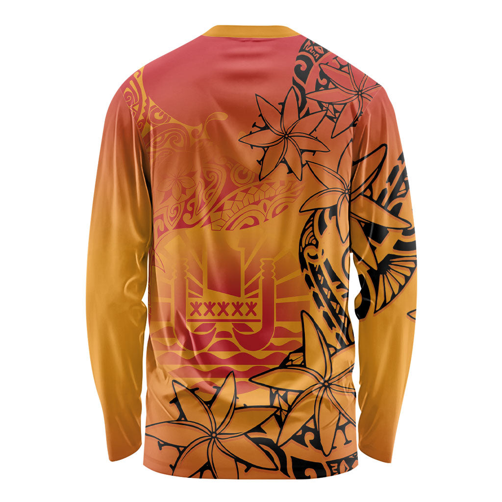 French Polynesia Manta Ray Tattoo Long Sleeve Shirt Tahiti Hahalua Tiare Maori Gradient Style LT14 - Polynesian Pride