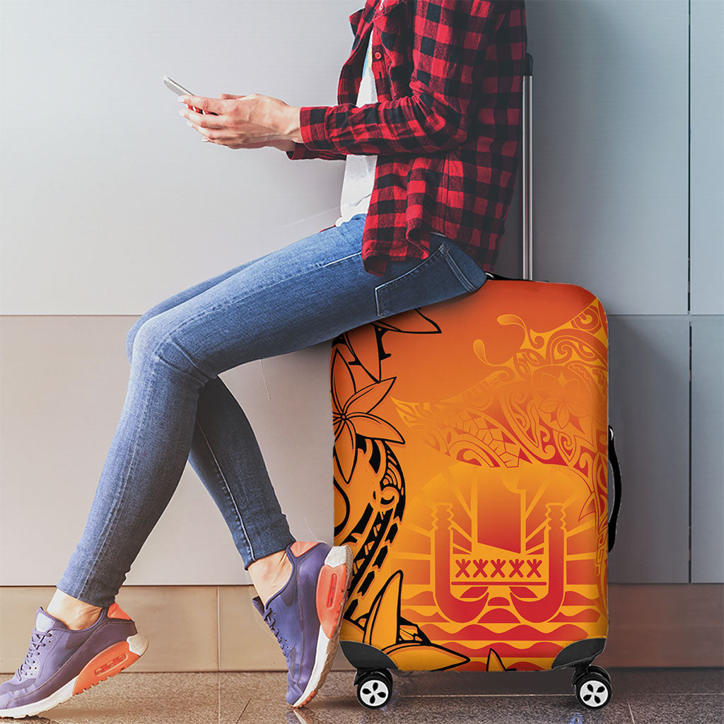 French Polynesia Manta Ray Tattoo Luggage Cover Tahiti Hahalua Tiare Maori Gradient Style LT14 - Polynesian Pride