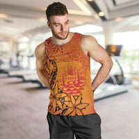 French Polynesia Manta Ray Tattoo Men Tank Top Tahiti Hahalua Tiare Maori Gradient Style LT14 Orange - Polynesian Pride