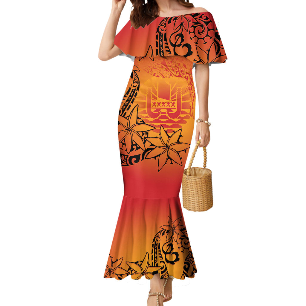 French Polynesia Manta Ray Tattoo Mermaid Dress Tahiti Hahalua Tiare Maori Gradient Style