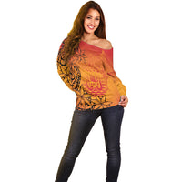 French Polynesia Manta Ray Tattoo Off Shoulder Sweater Tahiti Hahalua Tiare Maori Gradient Style LT14 - Polynesian Pride