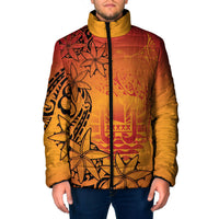 French Polynesia Manta Ray Tattoo Padded Jacket Tahiti Hahalua Tiare Maori Gradient Style