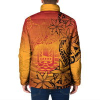 French Polynesia Manta Ray Tattoo Padded Jacket Tahiti Hahalua Tiare Maori Gradient Style