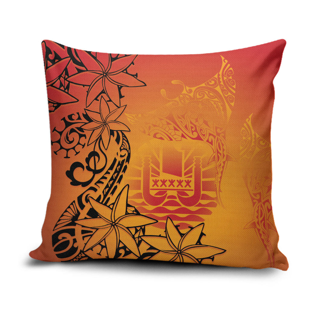 French Polynesia Manta Ray Tattoo Pillow Cover Tahiti Hahalua Tiare Maori Gradient Style LT14 Orange - Polynesian Pride