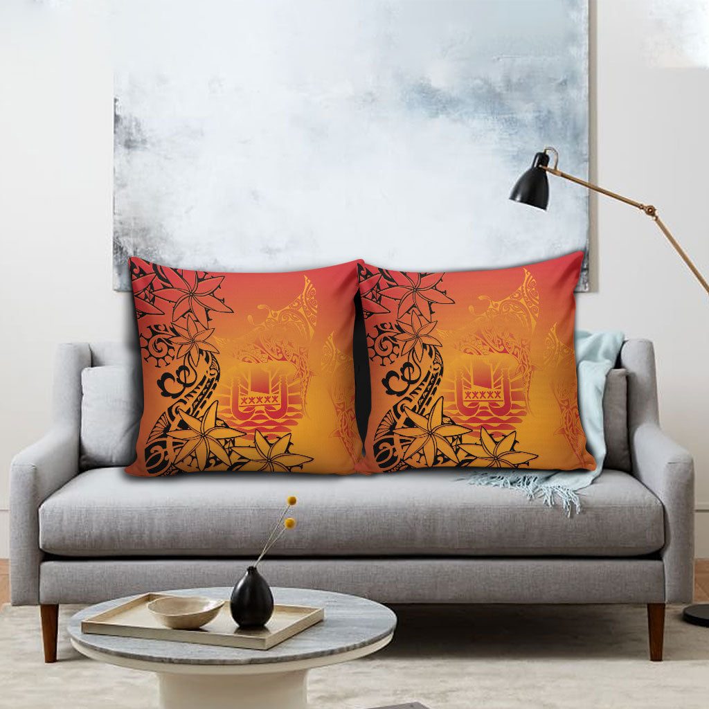 French Polynesia Manta Ray Tattoo Pillow Cover Tahiti Hahalua Tiare Maori Gradient Style LT14 - Polynesian Pride