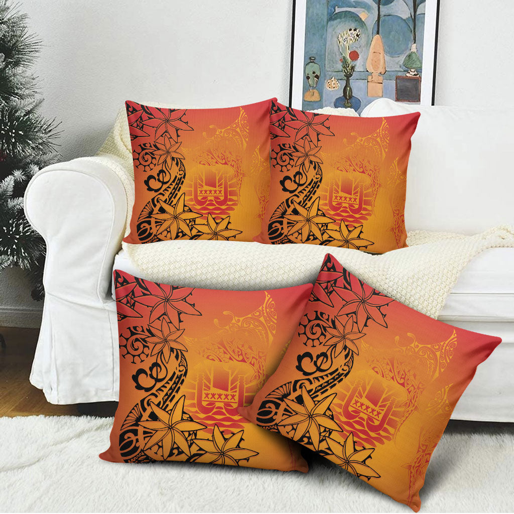 French Polynesia Manta Ray Tattoo Pillow Cover Tahiti Hahalua Tiare Maori Gradient Style LT14 - Polynesian Pride
