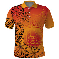 French Polynesia Manta Ray Tattoo Polo Shirt Tahiti Hahalua Tiare Maori Gradient Style LT14 Orange - Polynesian Pride