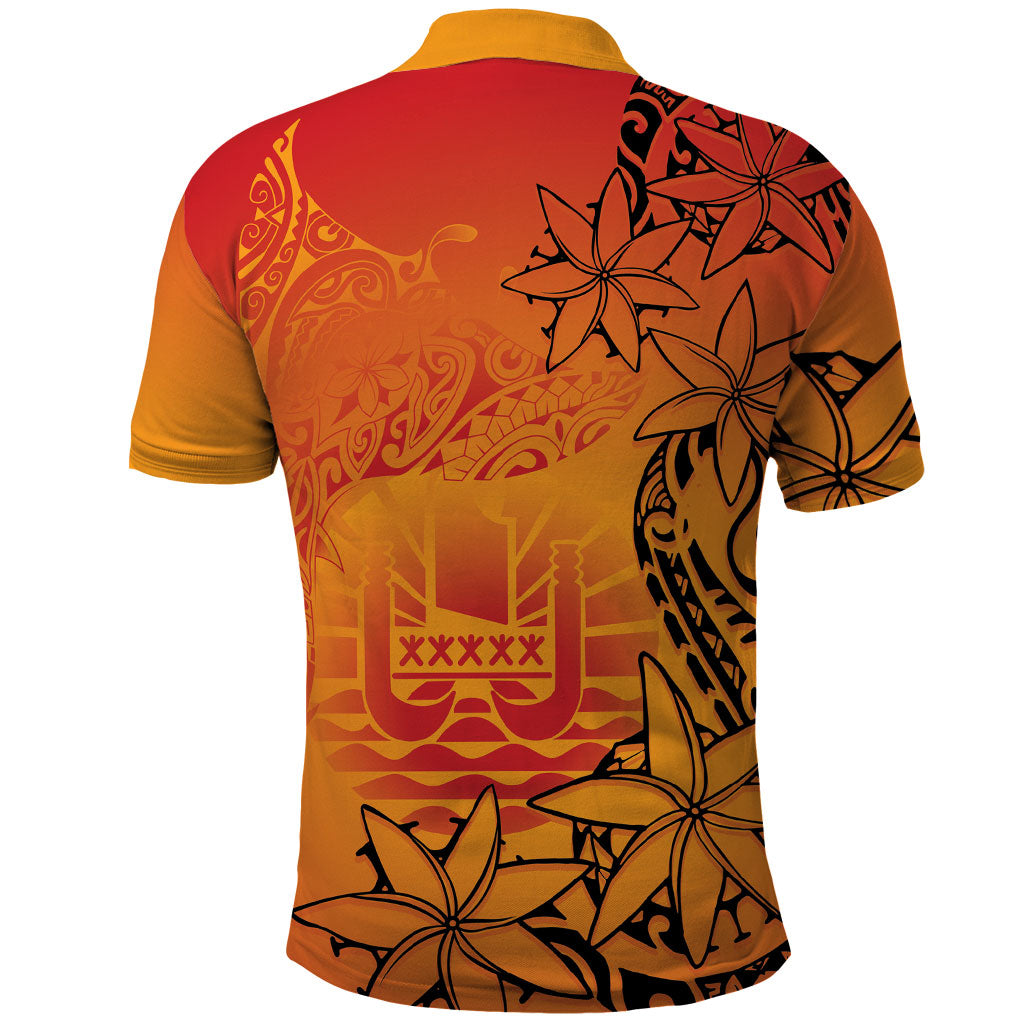 French Polynesia Manta Ray Tattoo Polo Shirt Tahiti Hahalua Tiare Maori Gradient Style LT14 - Polynesian Pride