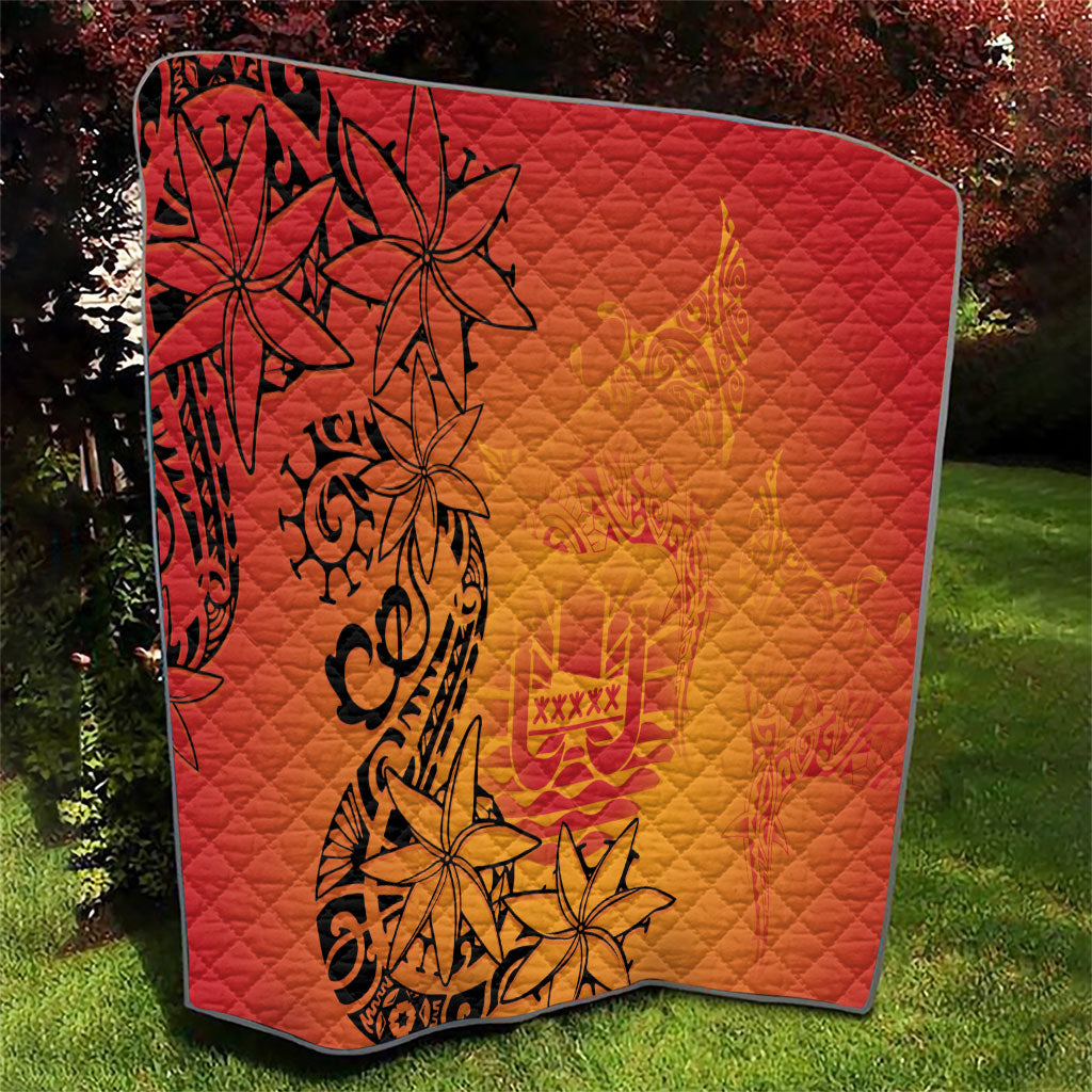 French Polynesia Manta Ray Tattoo Quilt Tahiti Hahalua Tiare Maori Gradient Style LT14 - Polynesian Pride