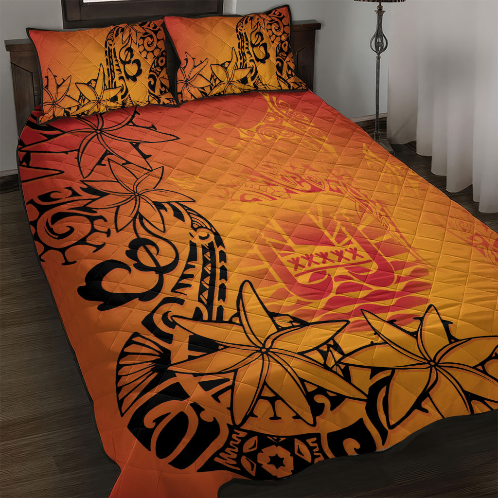 French Polynesia Manta Ray Tattoo Quilt Bed Set Tahiti Hahalua Tiare Maori Gradient Style LT14 Orange - Polynesian Pride