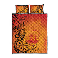 French Polynesia Manta Ray Tattoo Quilt Bed Set Tahiti Hahalua Tiare Maori Gradient Style LT14 - Polynesian Pride