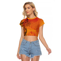 French Polynesia Manta Ray Tattoo Raglan Cropped T Shirt Tahiti Hahalua Tiare Maori Gradient Style