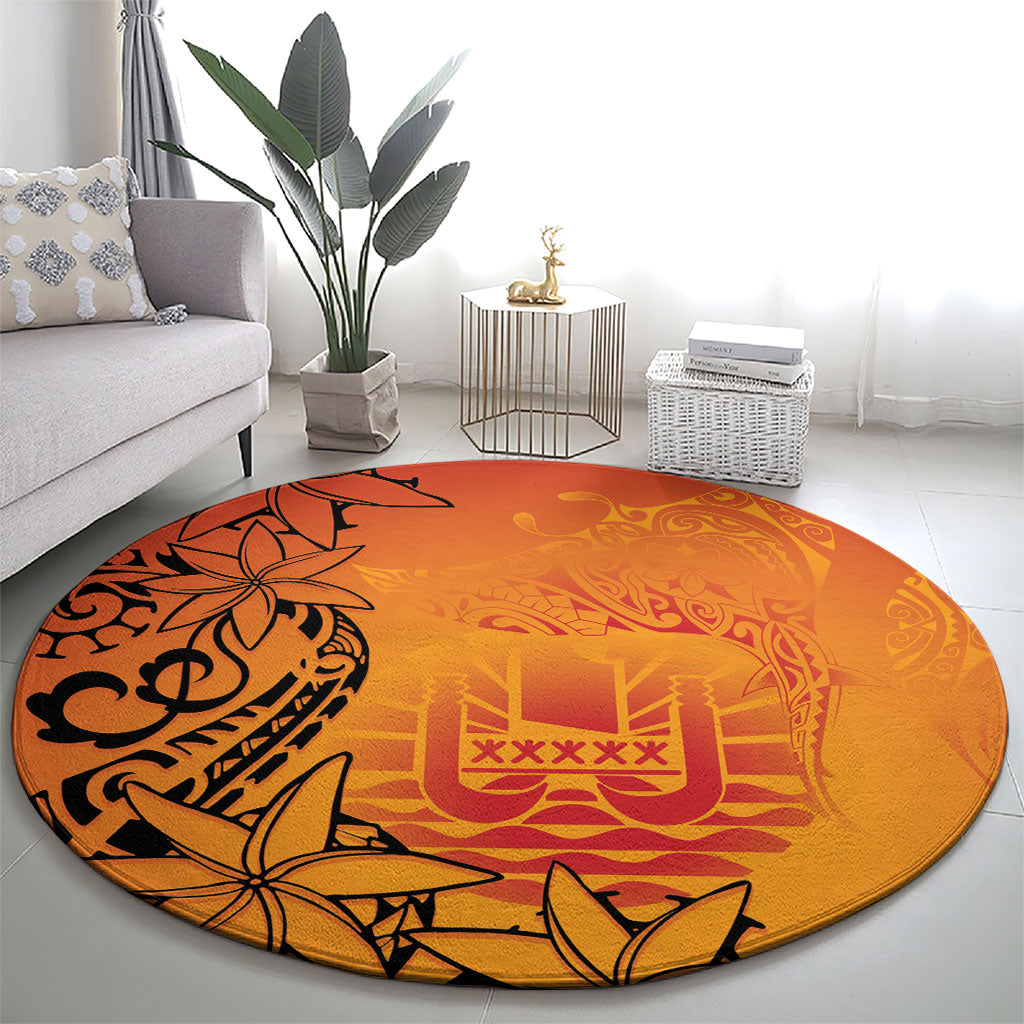 French Polynesia Manta Ray Tattoo Round Carpet Tahiti Hahalua Tiare Maori Gradient Style LT14 - Polynesian Pride