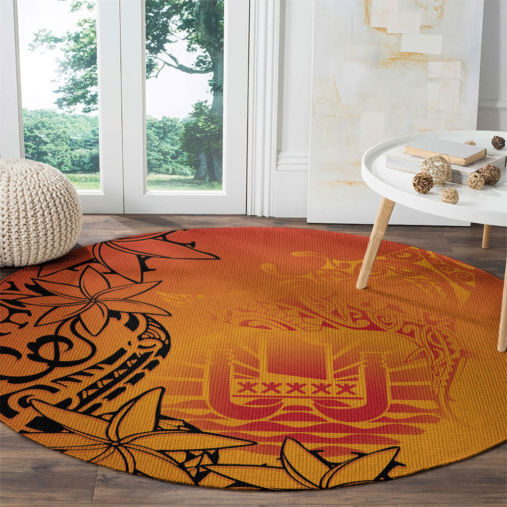 French Polynesia Manta Ray Tattoo Round Carpet Tahiti Hahalua Tiare Maori Gradient Style LT14 - Polynesian Pride