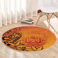 French Polynesia Manta Ray Tattoo Round Carpet Tahiti Hahalua Tiare Maori Gradient Style LT14 - Polynesian Pride