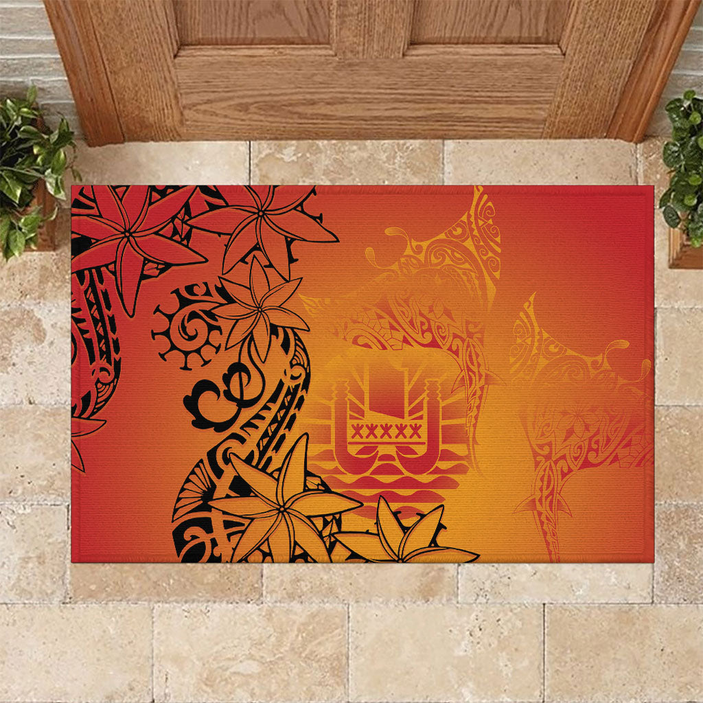 French Polynesia Manta Ray Tattoo Rubber Doormat Tahiti Hahalua Tiare Maori Gradient Style LT14 Orange - Polynesian Pride