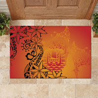 French Polynesia Manta Ray Tattoo Rubber Doormat Tahiti Hahalua Tiare Maori Gradient Style LT14 Orange - Polynesian Pride