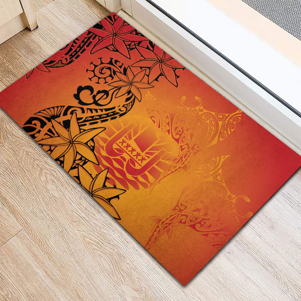 French Polynesia Manta Ray Tattoo Rubber Doormat Tahiti Hahalua Tiare Maori Gradient Style LT14 - Polynesian Pride
