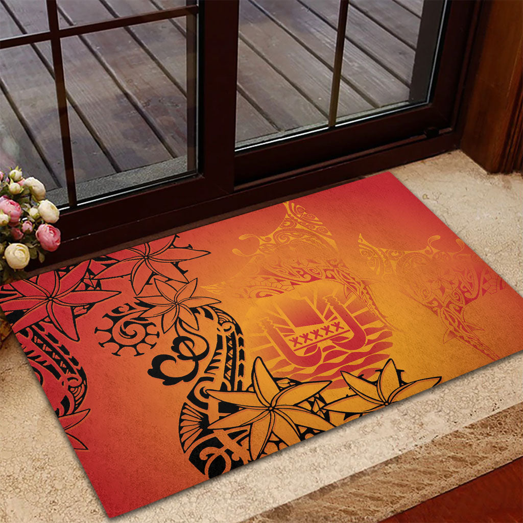 French Polynesia Manta Ray Tattoo Rubber Doormat Tahiti Hahalua Tiare Maori Gradient Style LT14 - Polynesian Pride