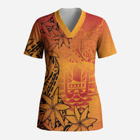 French Polynesia Manta Ray Tattoo Scrub Top Tahiti Hahalua Tiare Maori Gradient Style LT14 Adult Orange - Polynesian Pride