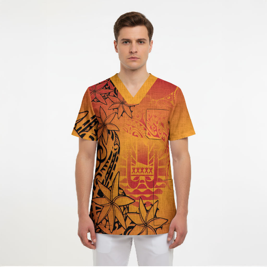 French Polynesia Manta Ray Tattoo Scrub Top Tahiti Hahalua Tiare Maori Gradient Style LT14 - Polynesian Pride