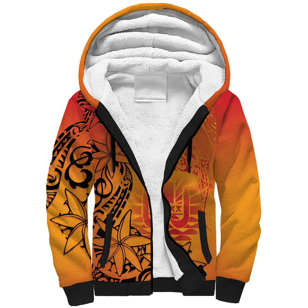 French Polynesia Manta Ray Tattoo Sherpa Hoodie Tahiti Hahalua Tiare Maori Gradient Style