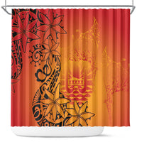 French Polynesia Manta Ray Tattoo Shower Curtain Tahiti Hahalua Tiare Maori Gradient Style LT14 Orange - Polynesian Pride