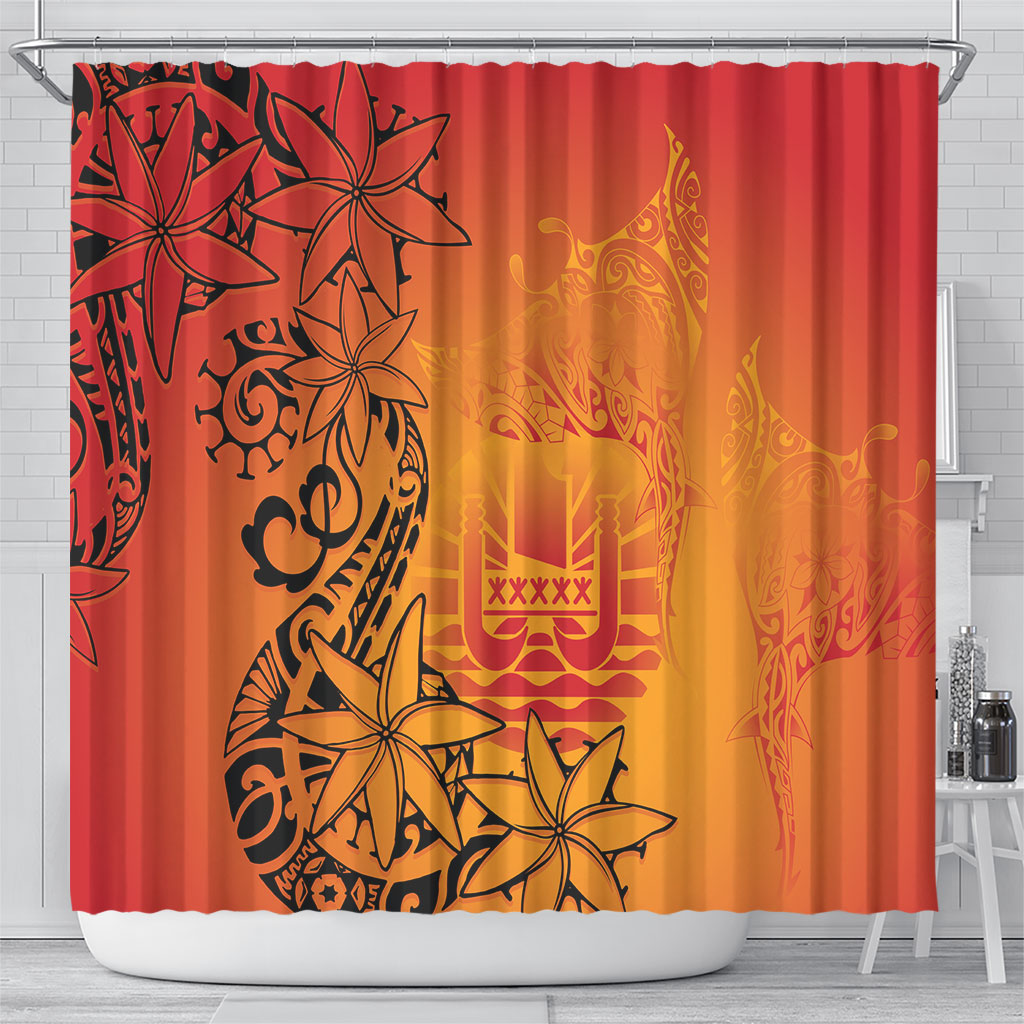 French Polynesia Manta Ray Tattoo Shower Curtain Tahiti Hahalua Tiare Maori Gradient Style LT14 - Polynesian Pride