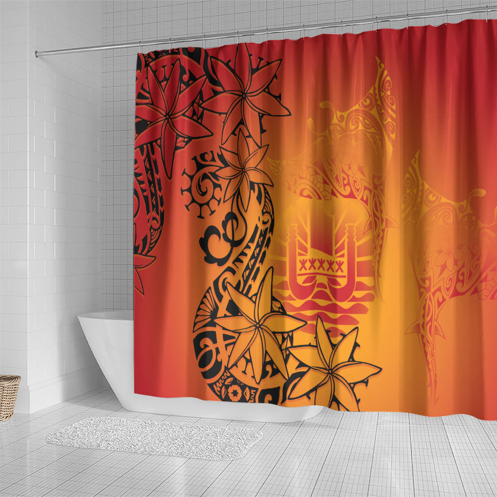 French Polynesia Manta Ray Tattoo Shower Curtain Tahiti Hahalua Tiare Maori Gradient Style LT14 - Polynesian Pride