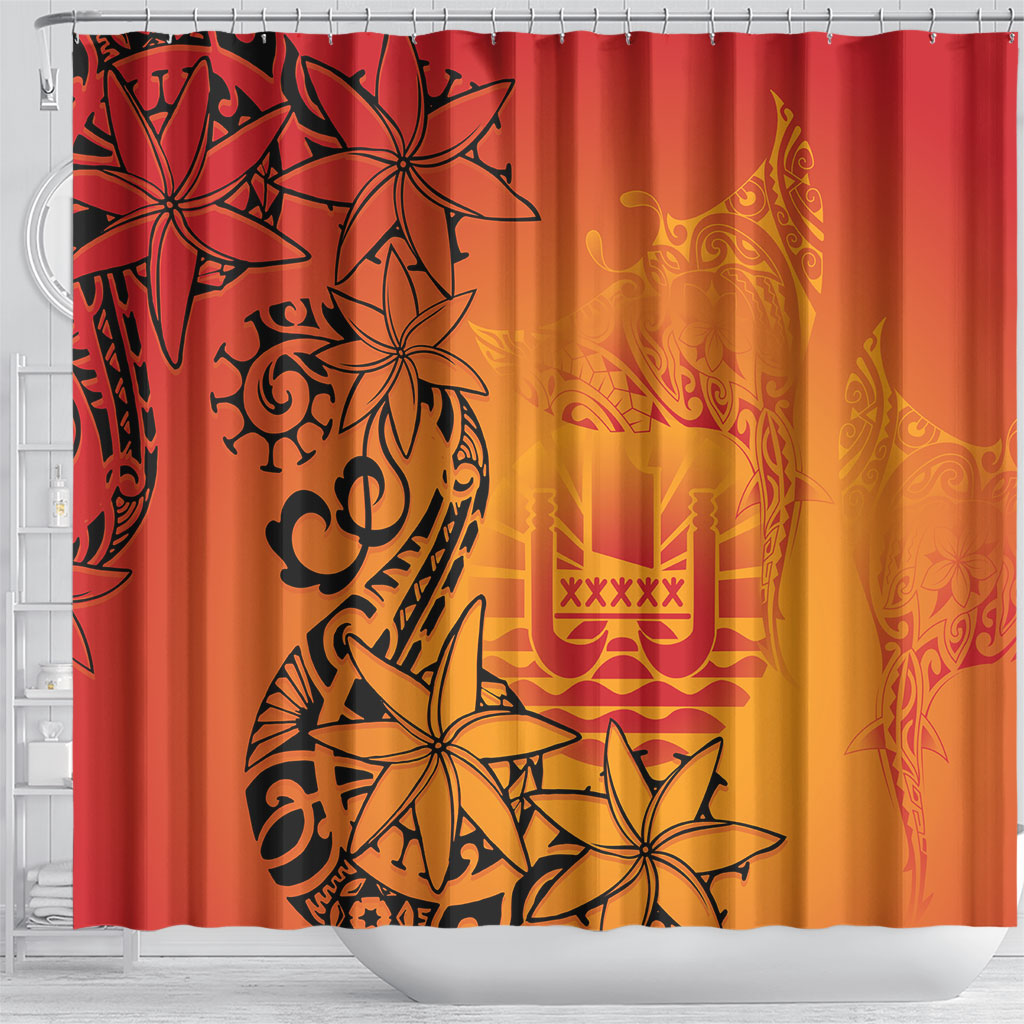 French Polynesia Manta Ray Tattoo Shower Curtain Tahiti Hahalua Tiare Maori Gradient Style LT14 - Polynesian Pride